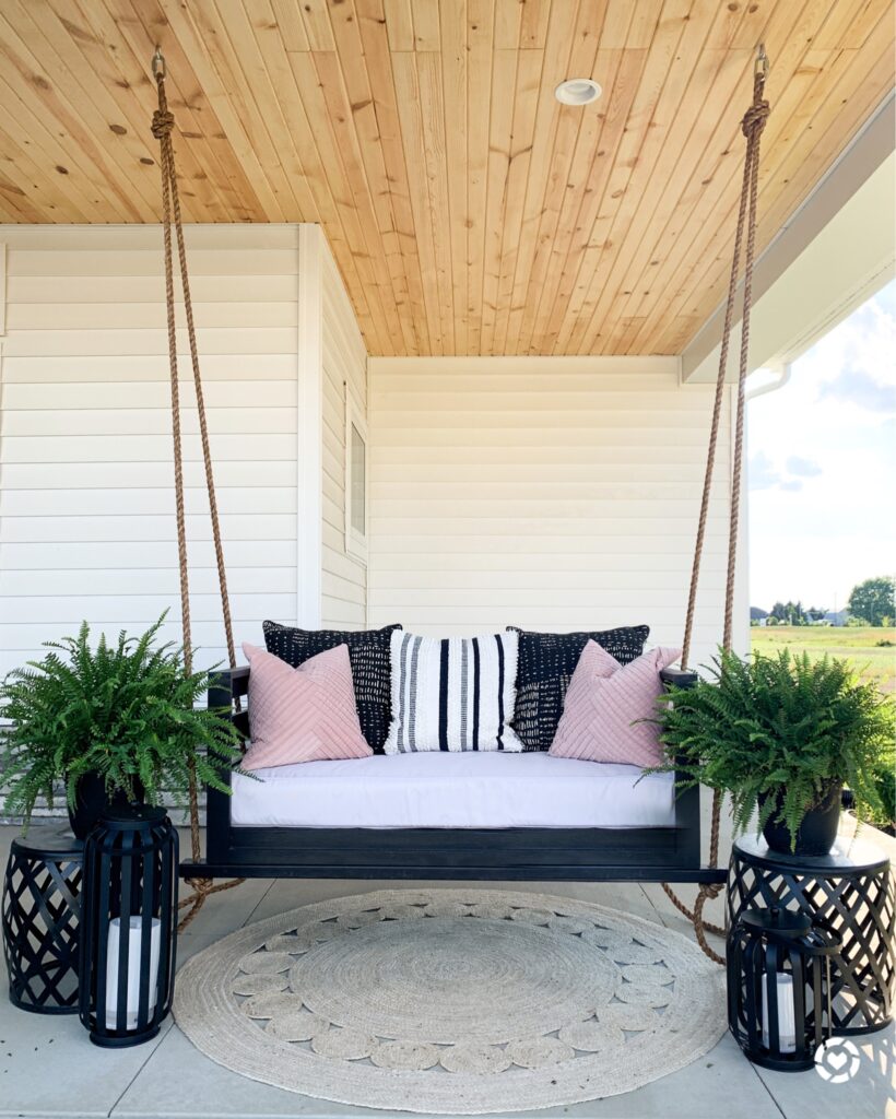 Styled and decorated DIY porch swing lakeandlumber.com 