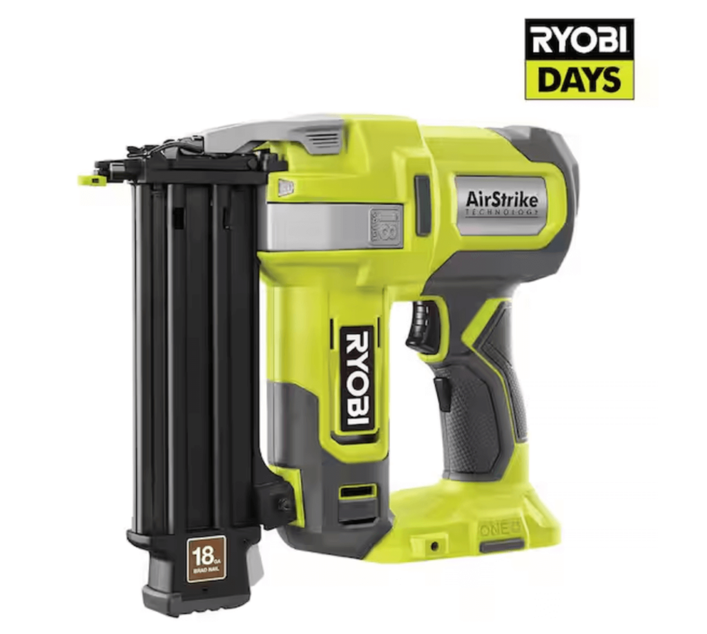 A picture of the Ryobi Brad Nailer 18 Gauge that was used to complete this faux brick wall project. 