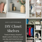 Collage of different DIY closet shelves.