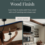 Collage showing how to paint wooden ceiling beams to get a faux wood finish.