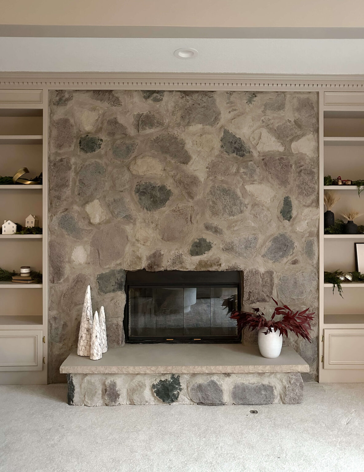 Over Grouted Stone Fireplace Makeover - Lake and Lumber